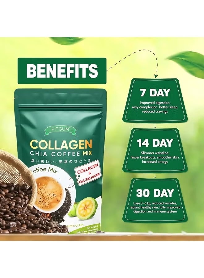 FITGUM Collagen Chia Coffee Mix 11-in-1 | Instant Coffee with Collagen, Chia Seeds & Garcinia | Low Sugar Coffee Drink | 10 Sachets - Image 5